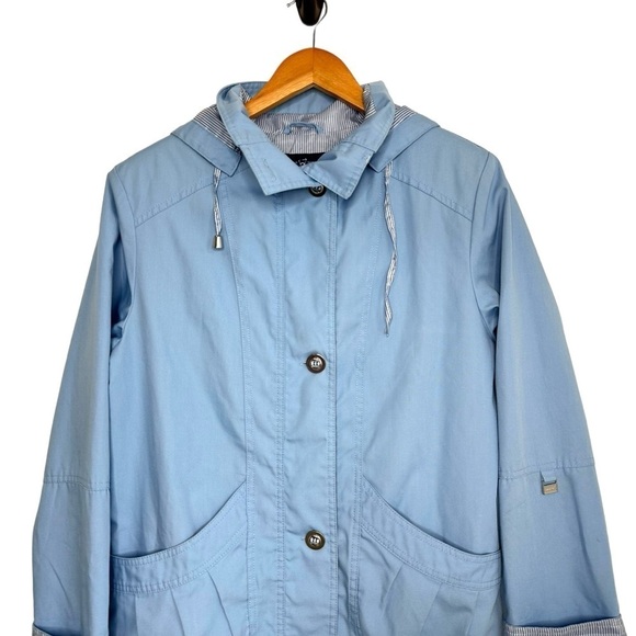 Mackintosh New England Womens Button Up Jacket Petite Small Blue Detachable Hood - Picture 3 of 11
